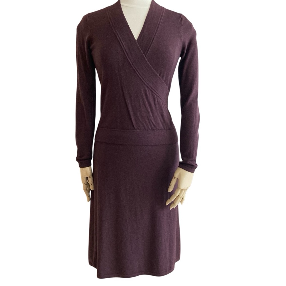 CALVIN KLEIN | Merino Wool Faux Wrap Sweater Dress XS Plum Purple Midi